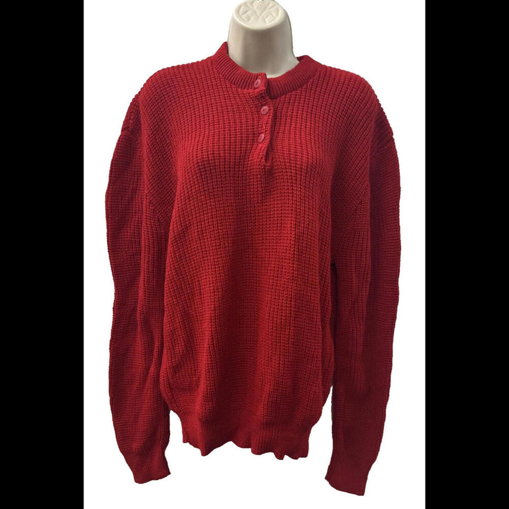 Vintage Spunky USA Black Mock neck Sweater Red Holiday Knit Henley Fit Womens XL
